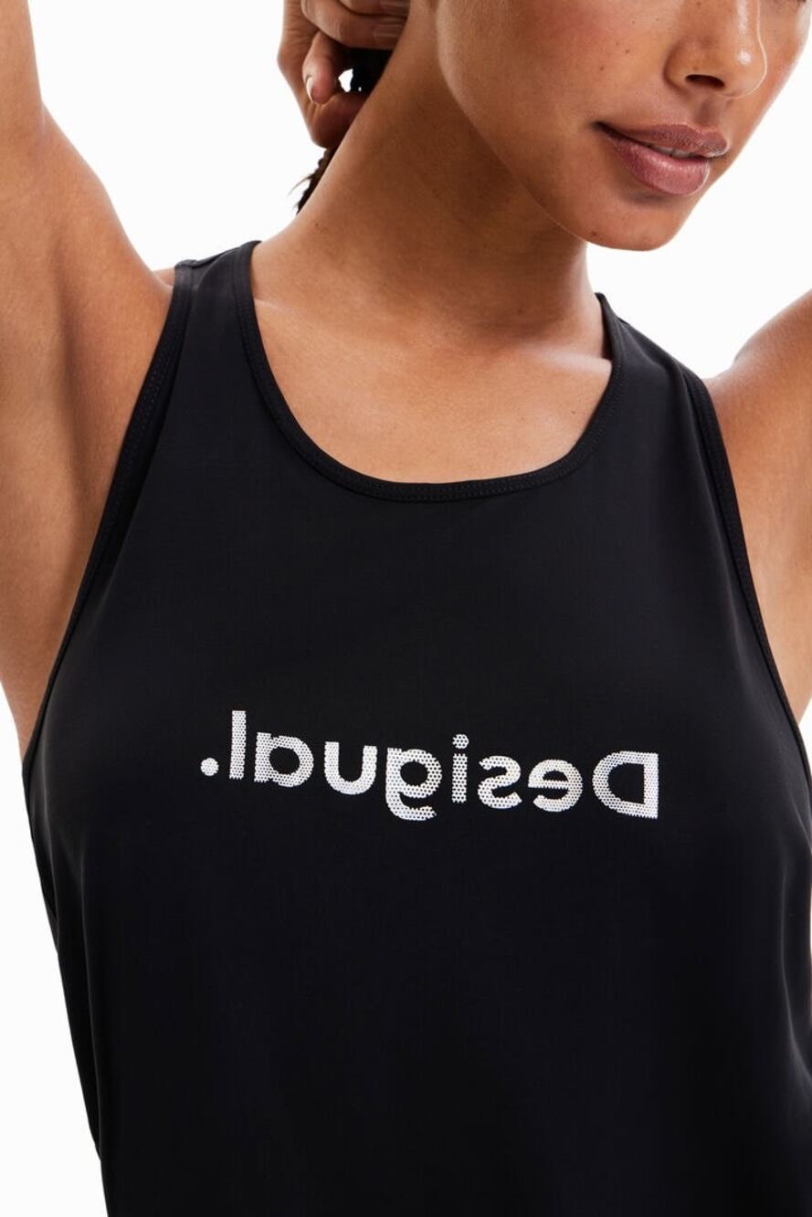 Desigual Black Logo Scoop Neck Sleeveless Tank Top